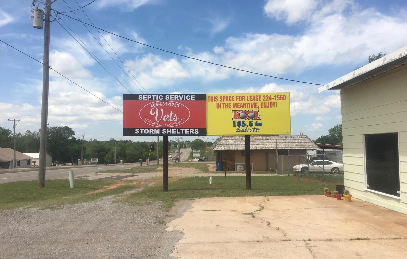 Signs for septic service and space lease.