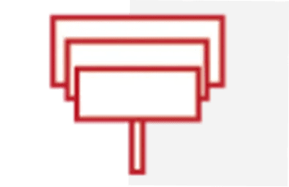White and red signs on black background.