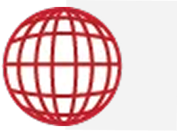 Red globe on black and white background.
