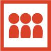 Three red figures in a black square.
